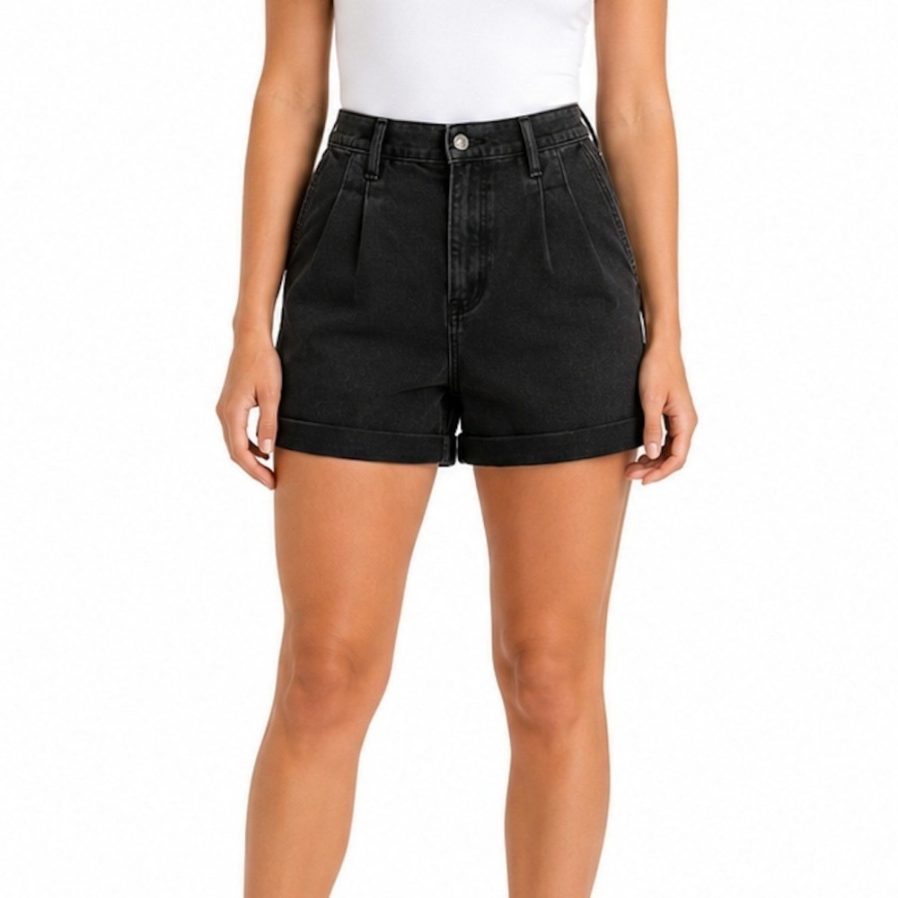 Abercrombie & Fitch Ultra High Rise Pleated Denim Shorts Black SIZE 32/14